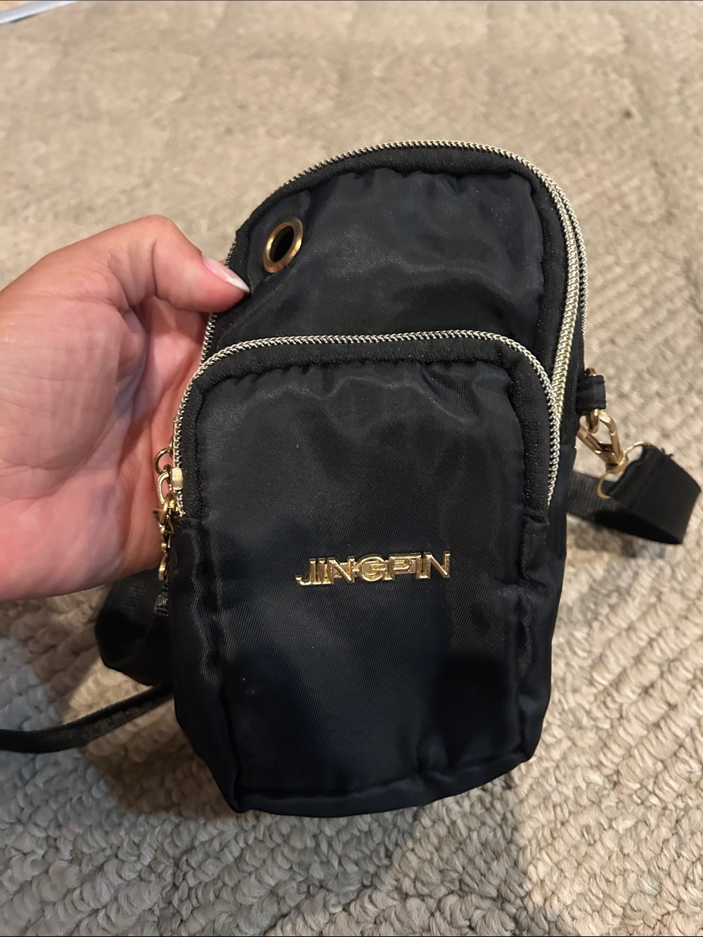 JINGPIN Black Crossbody Phone Bag with Gold Hardware - Picture 4 of 11